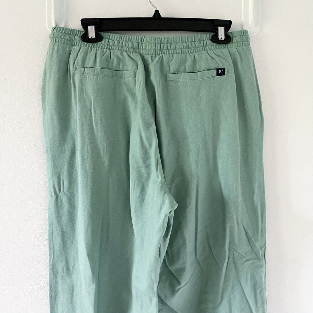 Women's Gap Linen Rayon Wide Leg Green Pants Elastic Waist Drawstring M Medium - Picture 13 of 16